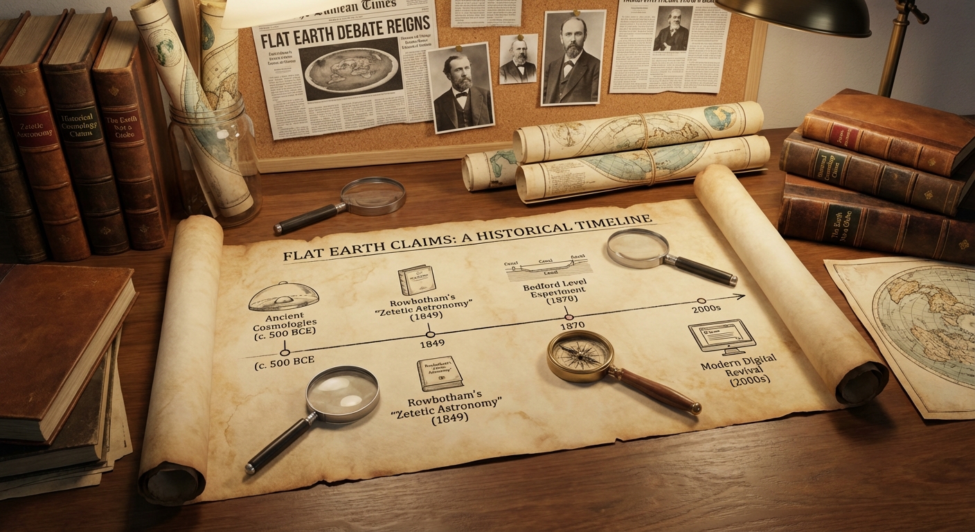 Article type: Timeline, Title: Flat Earth Claims, Claims: Timeline: Key Dates, Documents, and Turning Points