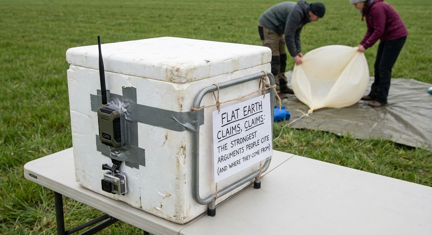A high‑altitude balloon payload with camera and GPS on a field table, ready for launch, showing technical details.