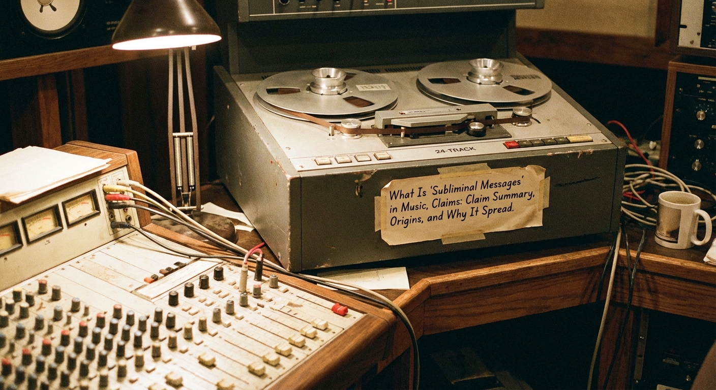 Close-up photograph of a vintage recording studio tape machine and mixing console, hinting at reversed-tape techniques.