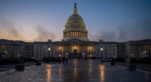 The U.S. Capitol building at dusk, suggestive of legislative action and debate.