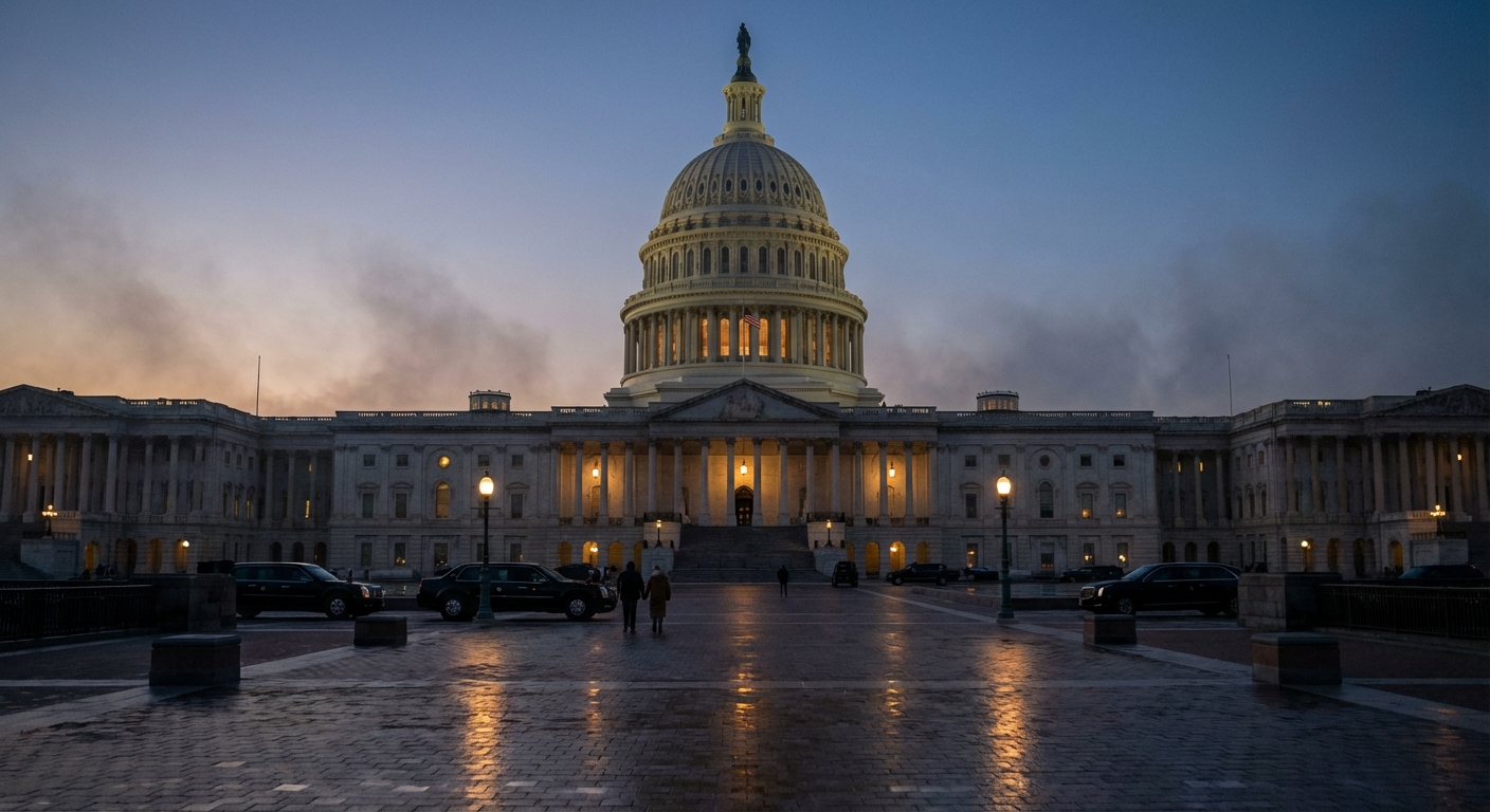 The U.S. Capitol building at dusk, suggestive of legislative action and debate.