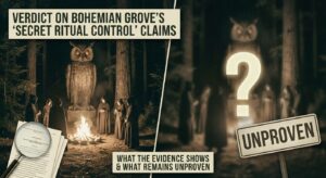 Article type: Verdict, Title: Verdict on Bohemian Grove: ‘Secret Ritual Control’, Claims: Evidence Score, What We Know, and What We Can’t Prove