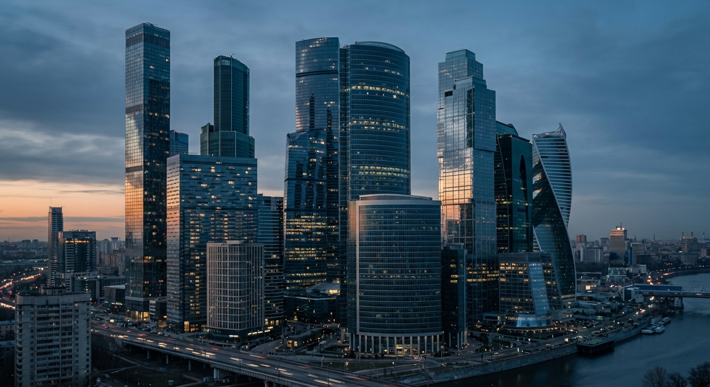 Corporate office towers at dusk, suggesting major technology companies without branding.